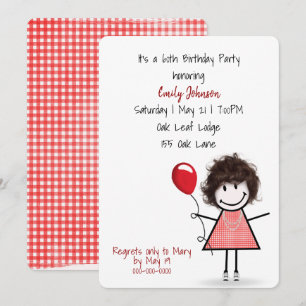 Invitation Fille de fête du 60e anniversaire avec ballon roug