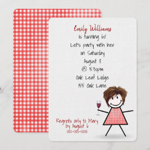 Invitation Fille de fête pour 60 ans avec du vin