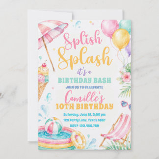 Invitation Fille de fêtes d'été Splish Splash Anniversaire 