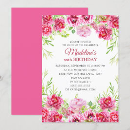 Invitation Fille de Fille rose florale fête d'anniversaire