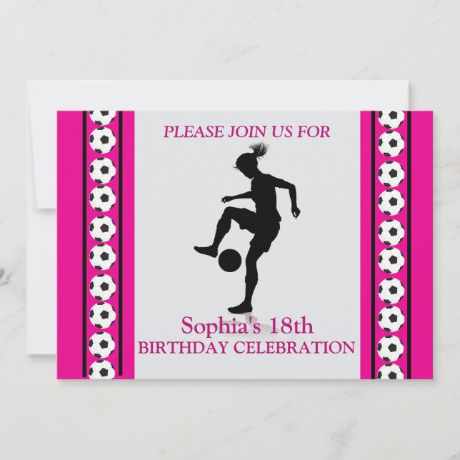Invitation Fille de football fête d'anniversaire, joueur de f (Devant)