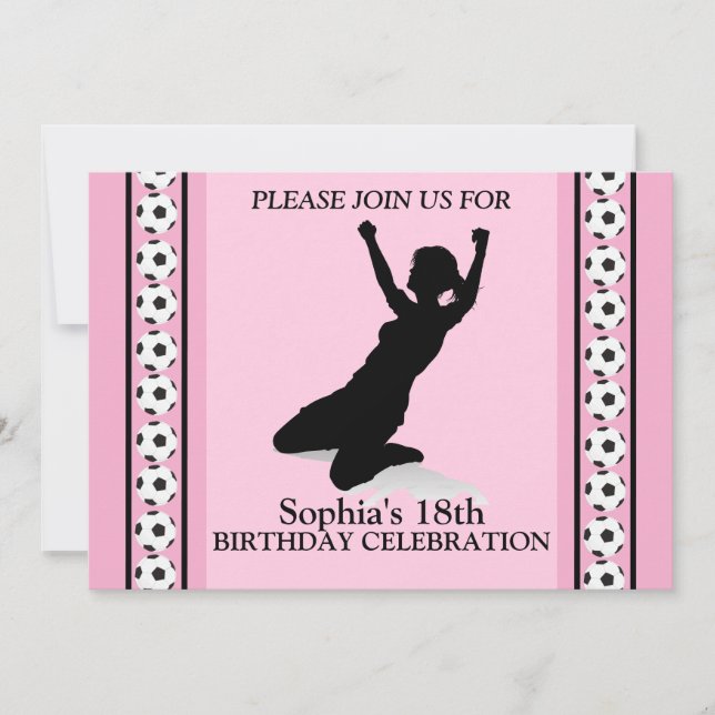 Invitation Fille de football fête d'anniversaire, joueur de f (Devant)