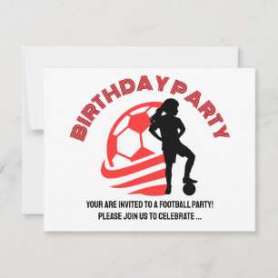 Invitation Fille de football fête d'anniversaire, Joueur de f