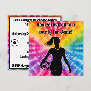 Invitation Fille de football Personnalisé Cravate-Dye Rainbow