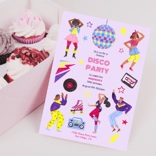 Invitation Fille de Groovy Roller Disco Violet Fête Rétro