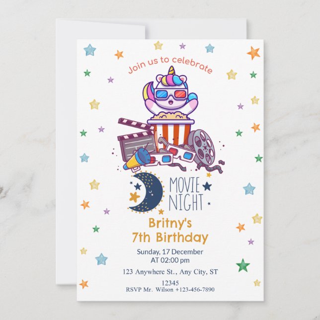 Invitation Fille de Jardin cinéma Nuit Anniversaire (Devant)