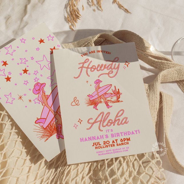 Invitation Fille de la côte Anniversaire Western Beach Party  (Coastal Cowgirl Birthday Western Beach Party Invitation)