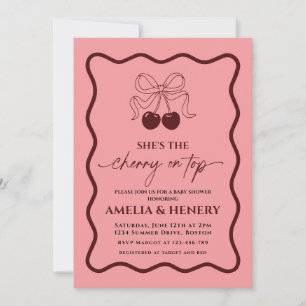 Invitation Fille de la douche bébé Cerise sur le dessus noeud