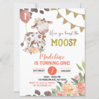 Fille de la ferme de vache Baby shower floral Invi