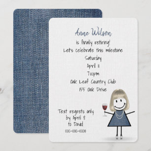 Invitation Fille de la fête de retraite avec verre à vin