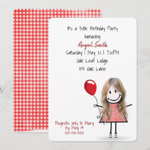 Invitation Fille de la fête du 30e anniversaire avec ballon r