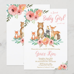 Invitation Fille de la forêt de Baby shower des animaux de fo