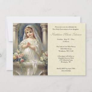 Invitation Fille de la première communion catholique florale