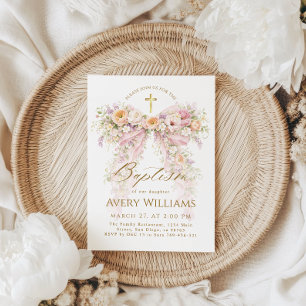 Invitation Fille de l'arc floral Bloom Baptême