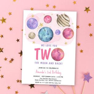 Invitation Fille de l'espace Deux la Lune Anniversaire Star P