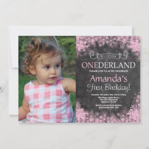 Invitation Fille de l'hiver Onederland Photo d'anniversaire 1