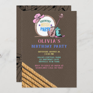 Invitation Fille de musique country fête d'anniversaire