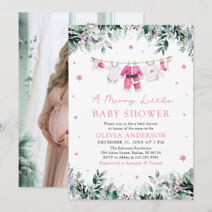 Invitation Fille de Noël rose un joyeux petit Baby shower