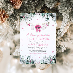 Invitation Fille de Noël rose un joyeux petit Baby shower