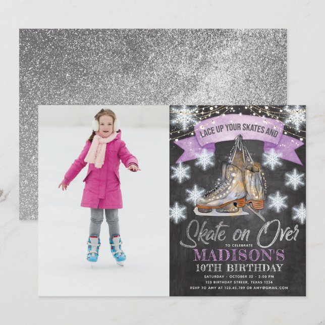 Invitation Fille de patinage sur glace Anniversaire Photo per (Devant / Derrière)