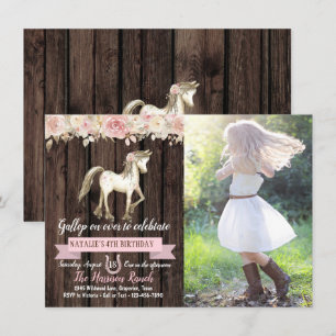 Invitation Fille de Photo de Cowgirl de Cheval Anniversaire d