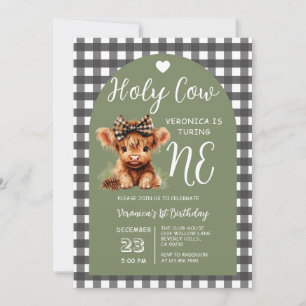 Invitation Fille de premier anniversaire de vache des Highlan
