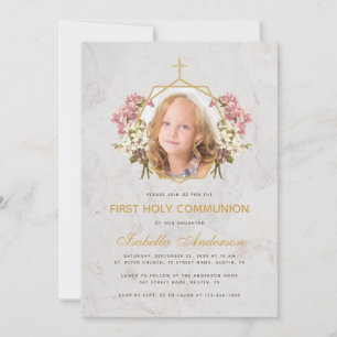 Invitation Fille de première communion Photo Orchidée rose Ma