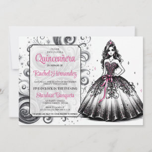 Invitation Fille de Quinceañera rose et noir