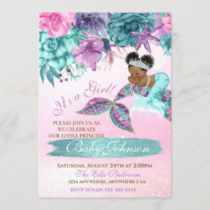 Invitation Fille de sirène ethnique vintage sous la douche de