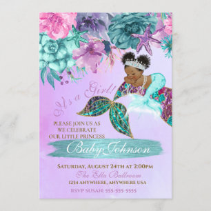 Invitation Fille de sirène ethnique vintage sous la douche de