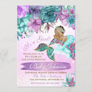 Invitation Fille de sirène ethnique vintage sous la douche de