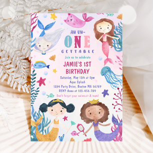 Invitation Fille de sirène sous la mer 1er fête d'anniversair