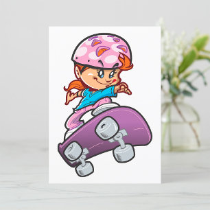 Invitation Fille de skateboard casque rose amusant Skateboard
