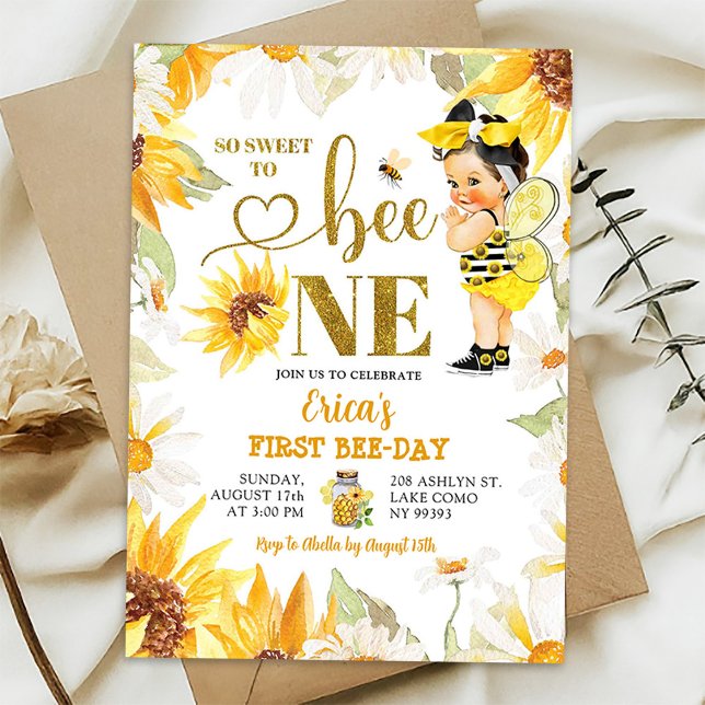 Invitation Fille de tournesol Daisy premier anniversaire de j (Créateur téléchargé)