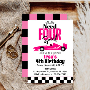 Invitation Fille de voiture de course à quatre vitesses pour