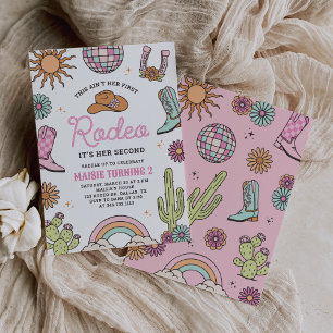 Invitation Fille de western rétro Deuxième anniversaire de ro