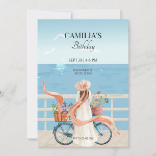 Invitation Fille d'été Blue Ocean avec bicyclette