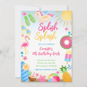 Invitation Fille d'été Splish Splash Anniversaire