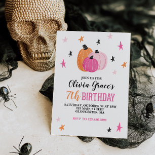Invitation Fille d'Halloween Anniversaire Citrouille rose Éto