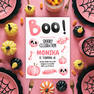 Invitation Fille d'Halloween rose Éffrayante fête d'anniversa