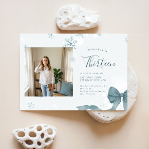 Invitation Fille d'hiver au ruban bleu Photo fête d'anniversa