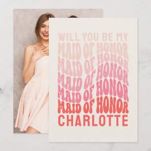 Invitation Fille d'honneur rose moderne girly rétro 60's simp