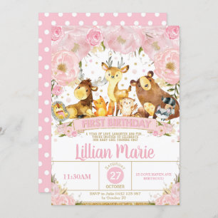 Invitation Fille d'invitation d'anniversaire d'animaux de