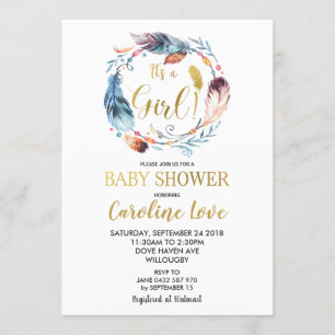 Invitation Fille d'invitation de baby shower de guirlande de