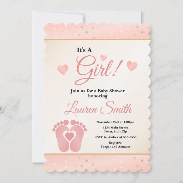 Invitation Fille d'invitation de baby shower d'empreinte de (Devant)