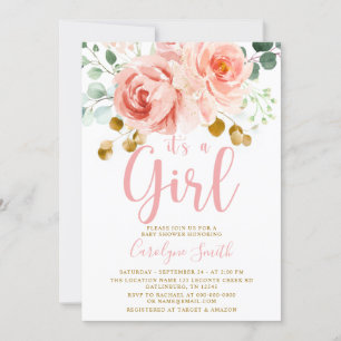 Invitation Fille d'invitation de Baby shower rose pâle