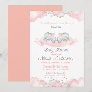 Invitation Fille Dormante Éléphants Jumeaux Baby S