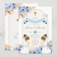 Fille DOUCE Priant Première Sainte Communion Bleu 