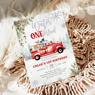 Invitation Fille du camion rouge de Winter ONEderland 1er ann