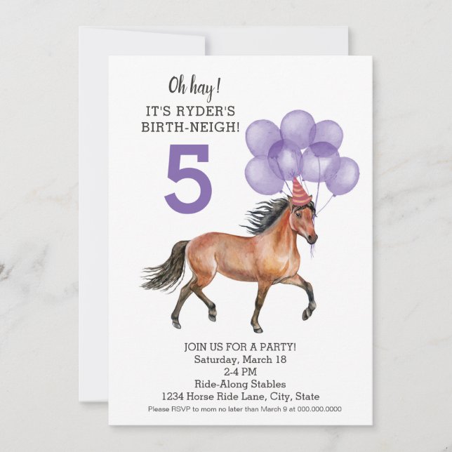 Invitation Fille du cheval anniversaire // Fête d'anniversair (Devant)